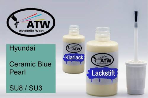 Hyundai, Ceramic Blue Pearl, SU8 / SU3: 20ml Lackstift + 20ml Klarlack - Set, von ATW Autoteile West.